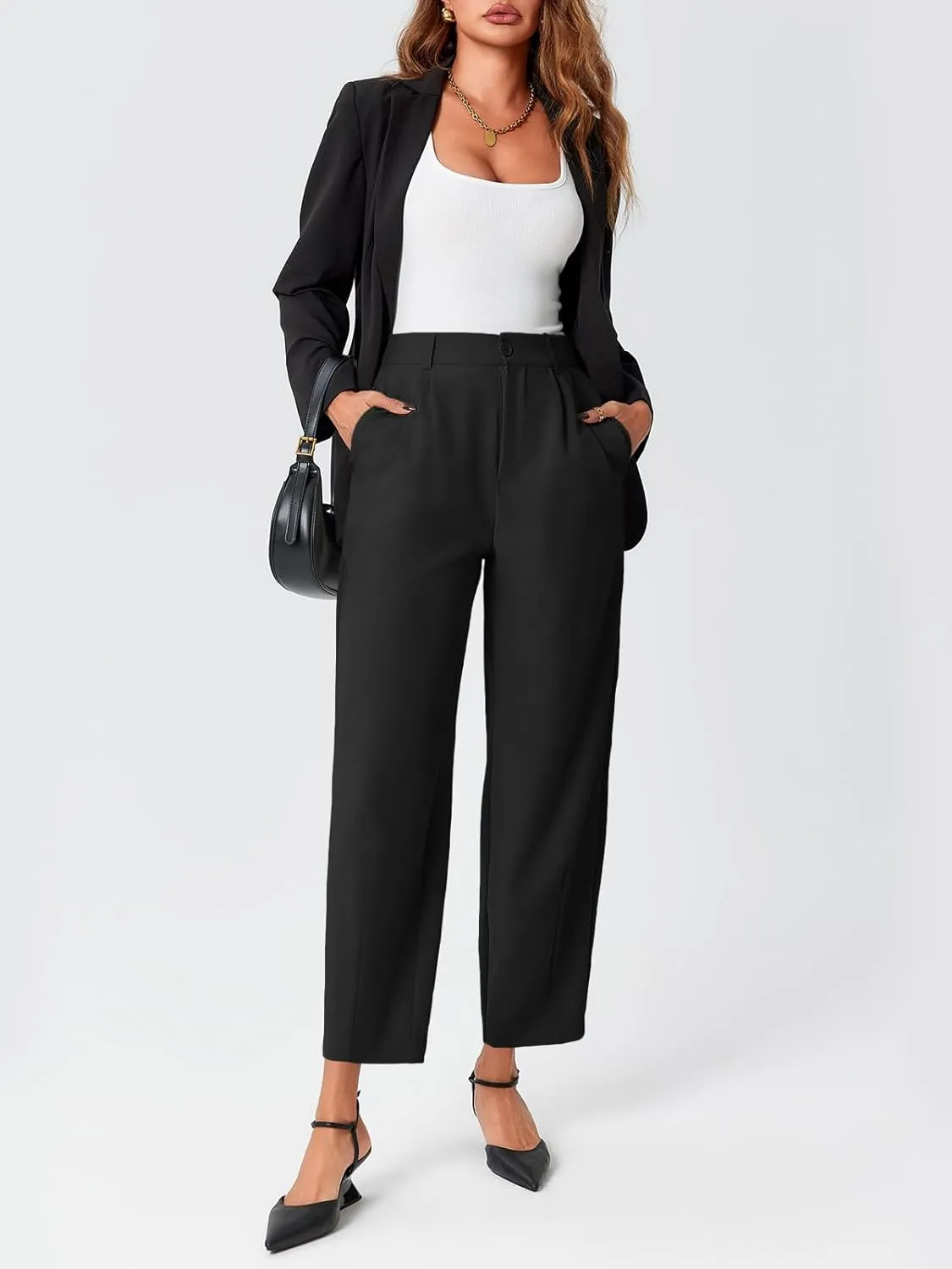 Cicy Bell Womens Work Dress Pants High Waited Pleated Straight Leg Casual Trousers with Pockets