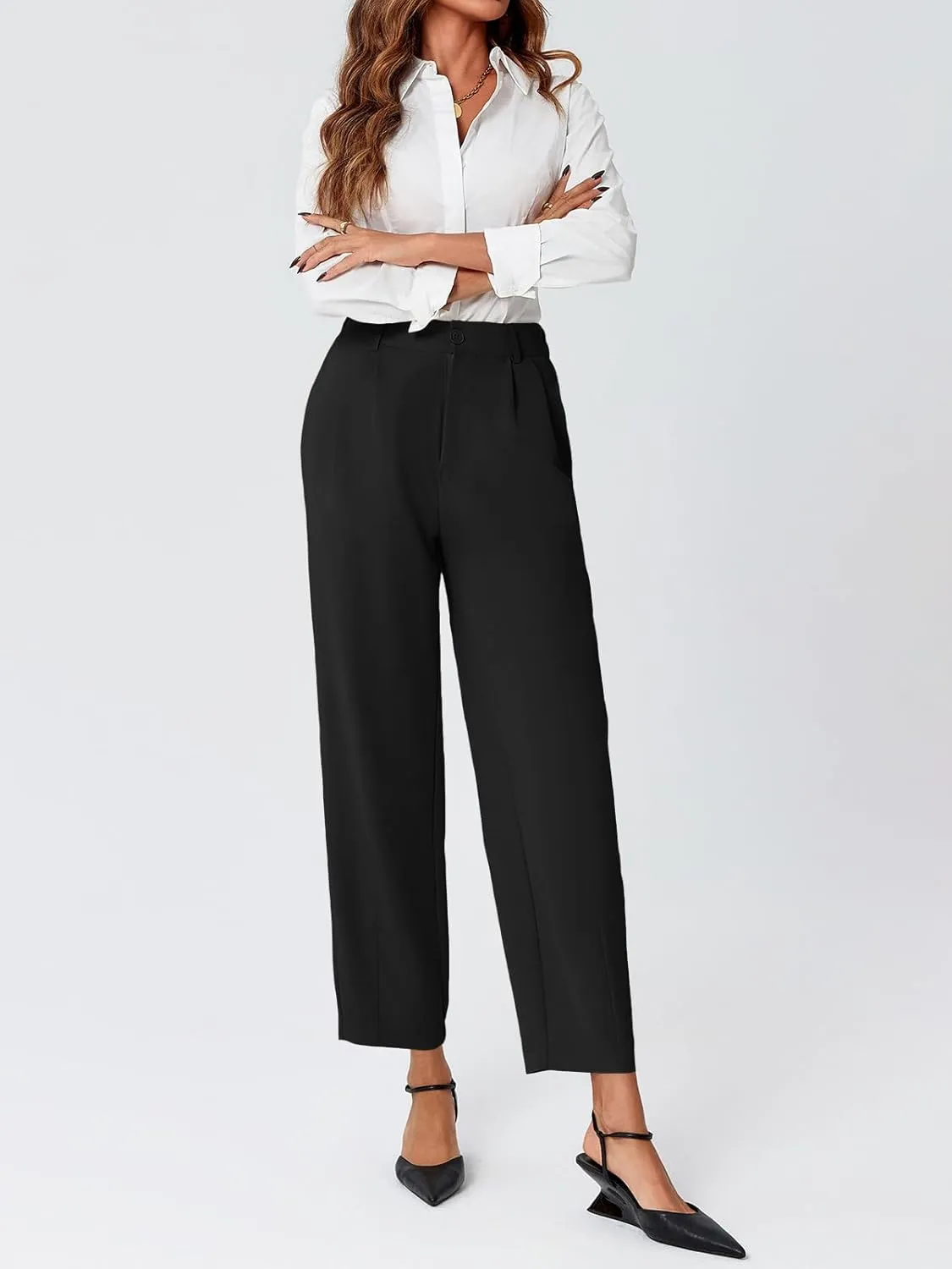 Cicy Bell Womens Work Dress Pants High Waited Pleated Straight Leg Casual Trousers with Pockets