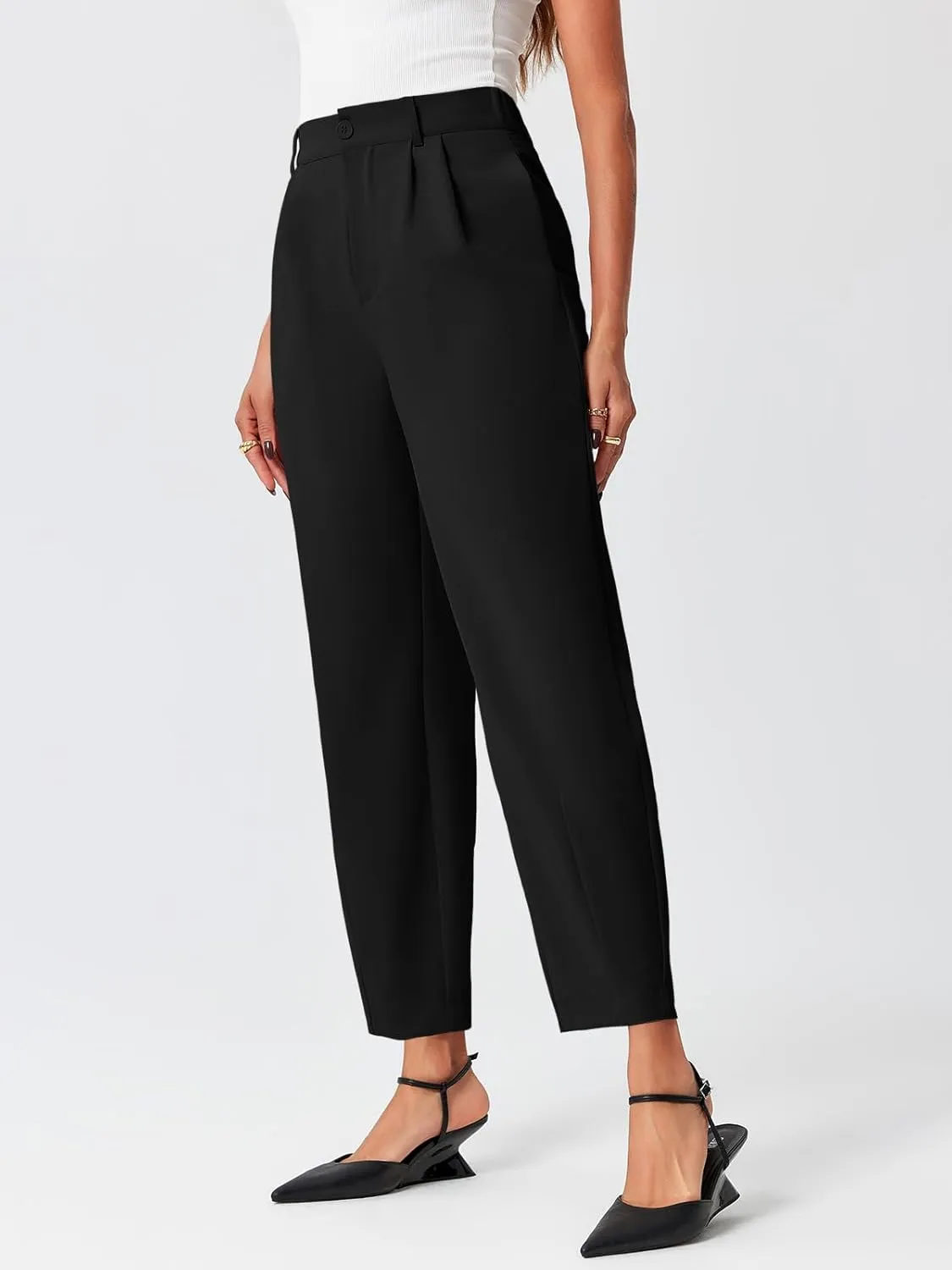 Cicy Bell Womens Work Dress Pants High Waited Pleated Straight Leg Casual Trousers with Pockets
