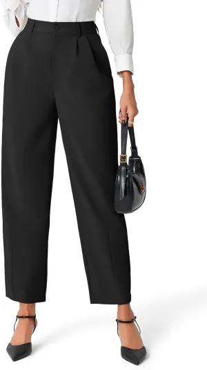 Cicy Bell Womens Work Dress Pants High Waited Pleated Straight Leg Casual Trousers with Pockets