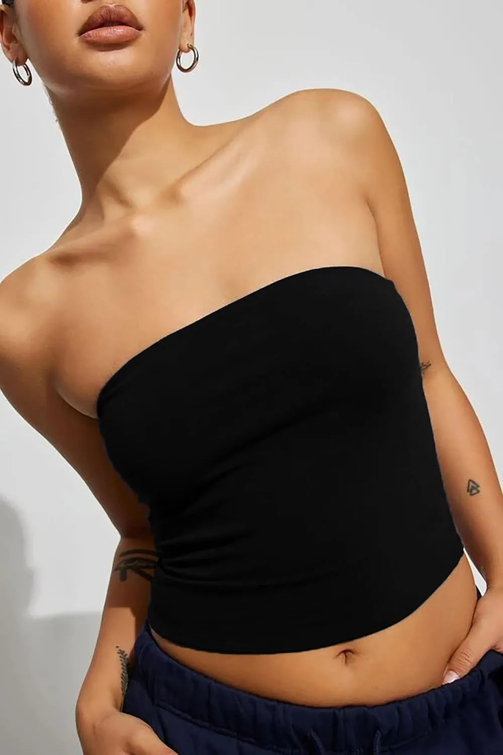 Cioatin Women Sexy Strapless Bandeau Tube Tops Sleeveless Tight Clean Fit Crop Tank Y2K Coquette Teens Layering Clothes
