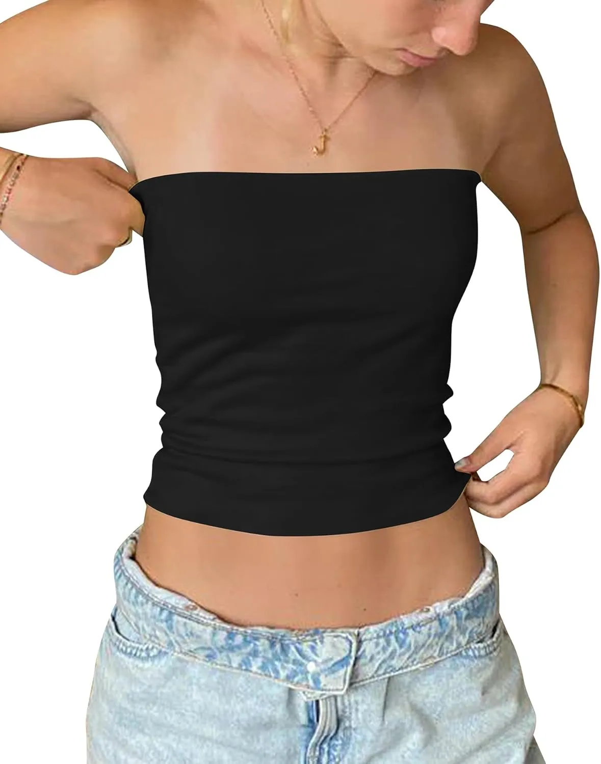 Cioatin Women Sexy Strapless Bandeau Tube Tops Sleeveless Tight Clean Fit Crop Tank Y2K Coquette Teens Layering Clothes