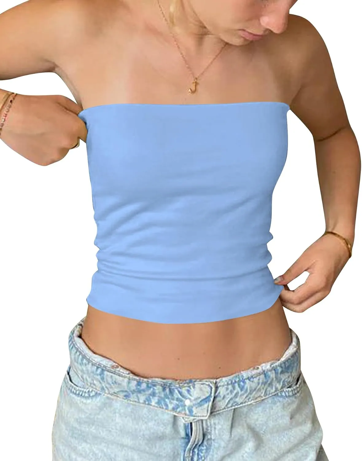 Cioatin Women Sexy Strapless Bandeau Tube Tops Sleeveless Tight Clean Fit Crop Tank Y2K Coquette Teens Layering Clothes