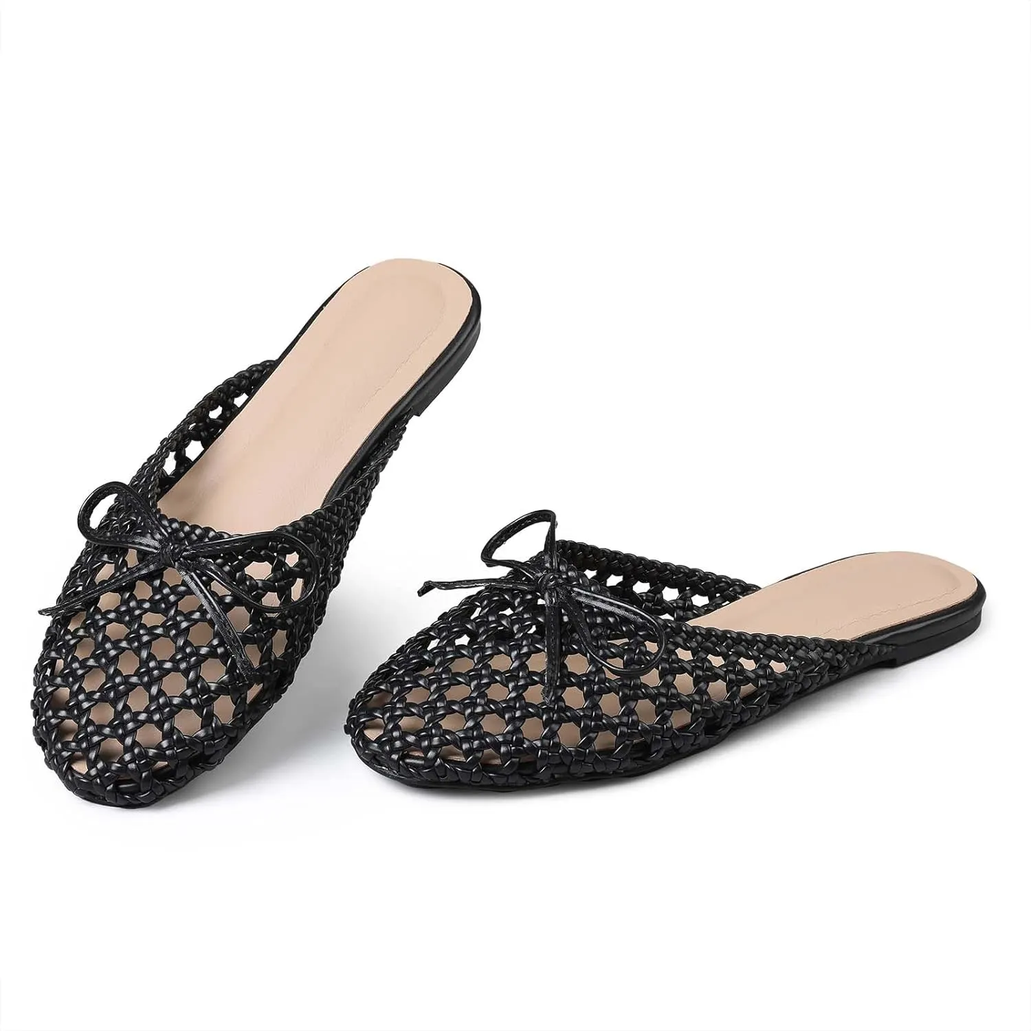 Clebreez Slippers for Women Falts Comfortable Breathable Slides Sandals Black Mules for Women Sandals Women Mesh Woven Shoes