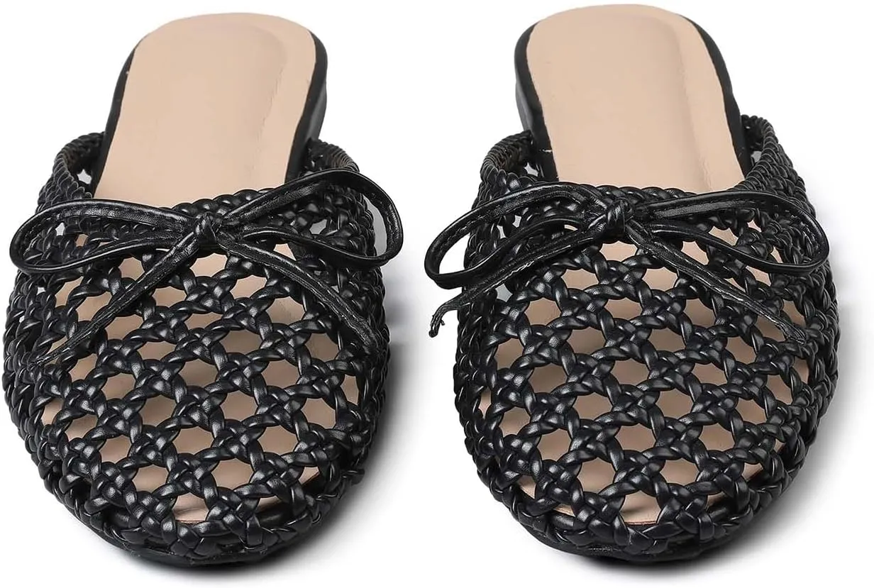Clebreez Slippers for Women Falts Comfortable Breathable Slides Sandals Black Mules for Women Sandals Women Mesh Woven Shoes