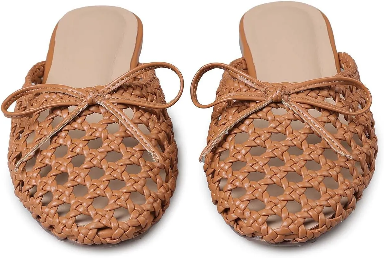 Clebreez Slippers for Women Falts Comfortable Breathable Slides Sandals Black Mules for Women Sandals Women Mesh Woven Shoes