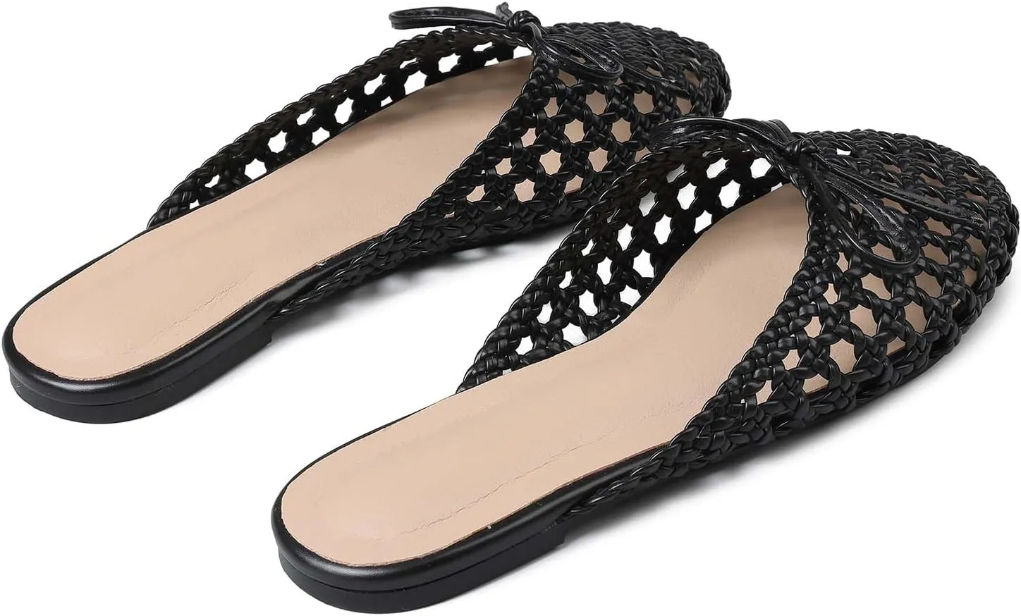 Clebreez Slippers for Women Falts Comfortable Breathable Slides Sandals Black Mules for Women Sandals Women Mesh Woven Shoes