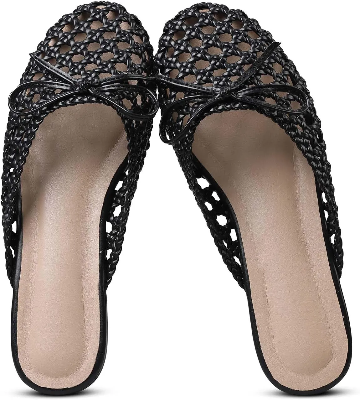 Clebreez Slippers for Women Falts Comfortable Breathable Slides Sandals Black Mules for Women Sandals Women Mesh Woven Shoes