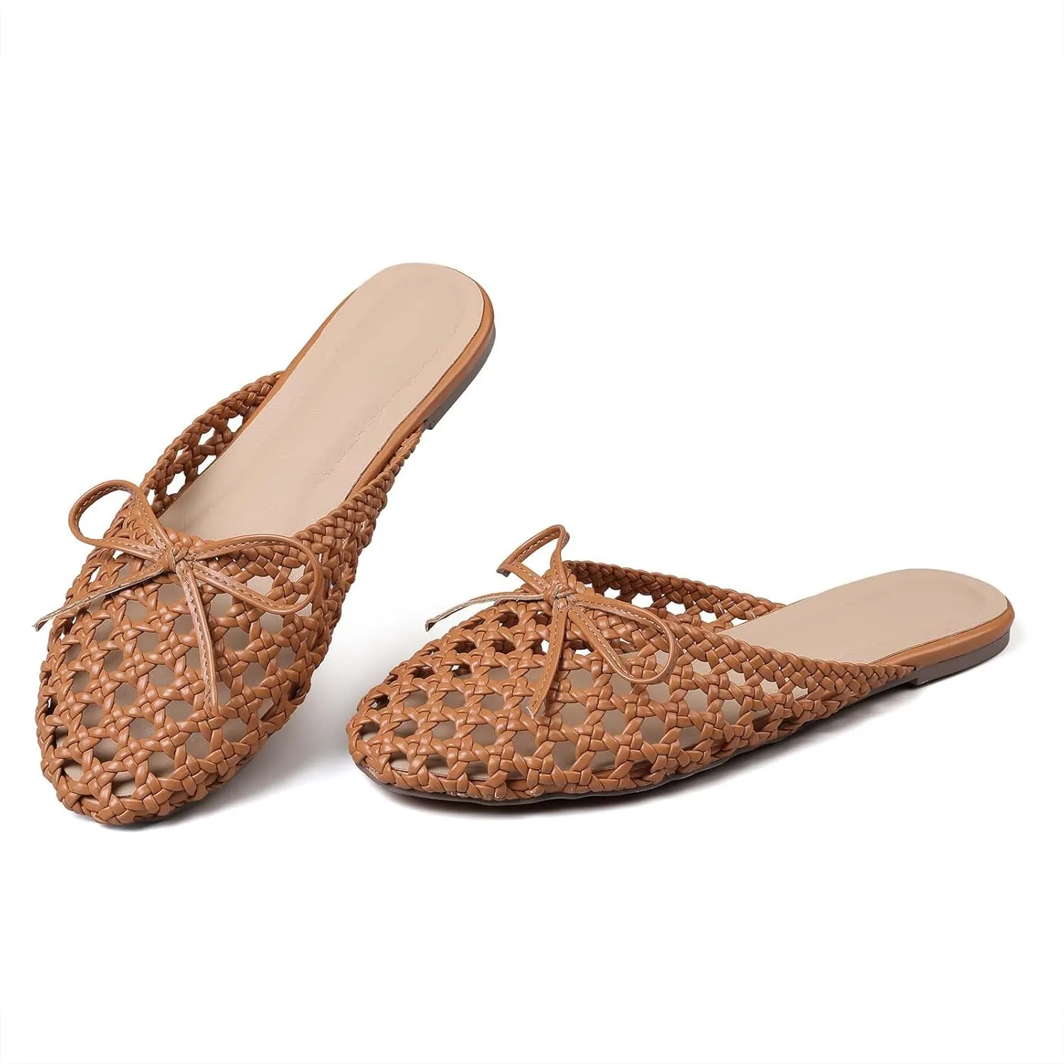 Clebreez Slippers for Women Falts Comfortable Breathable Slides Sandals Black Mules for Women Sandals Women Mesh Woven Shoes