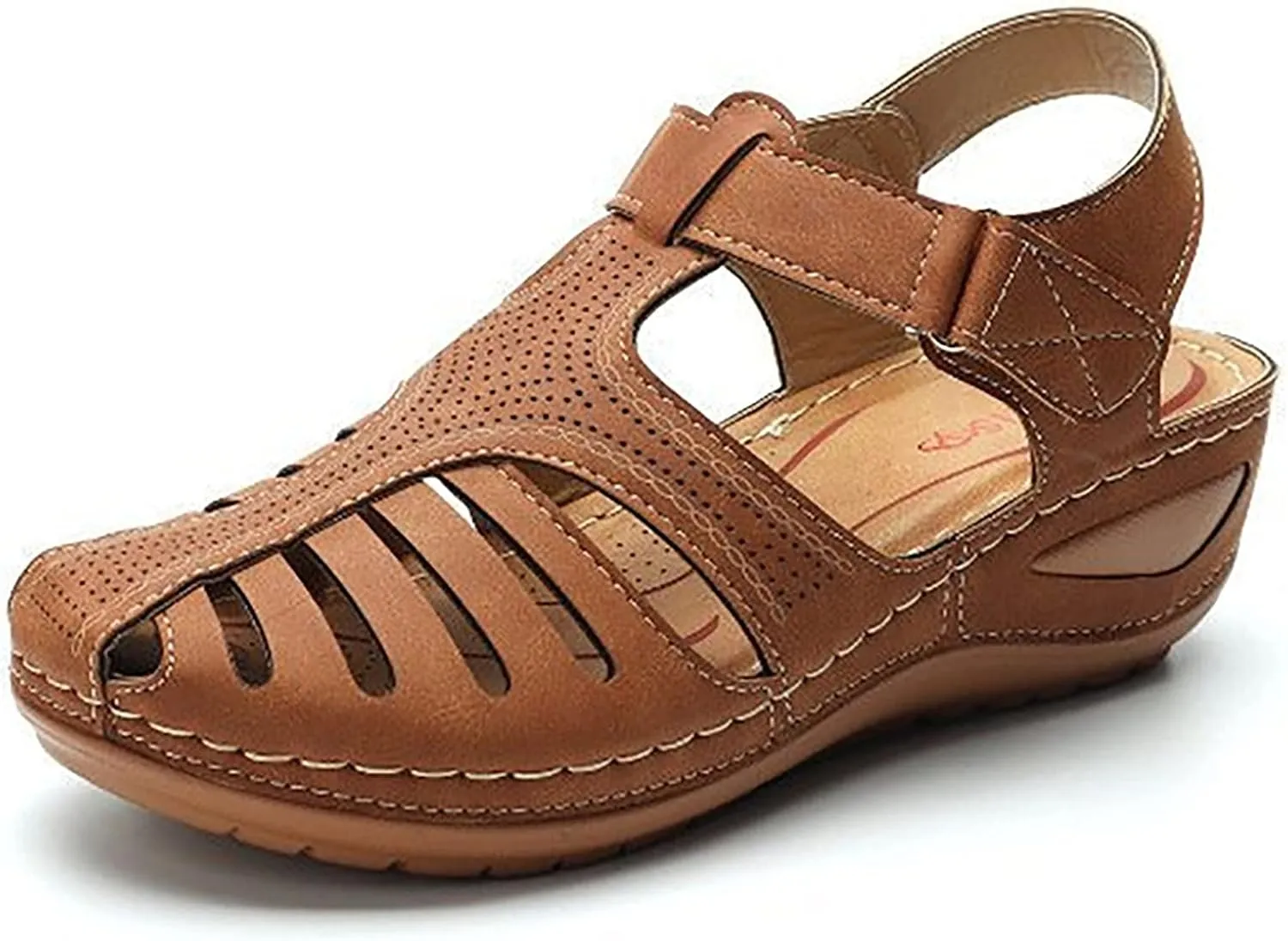 Clogs for Women Close Toe Slip On Wedge Sandals with Arch Support Comfortable Wide Width Orthopedic Sandals Summer Hollow Out Walking Shoes