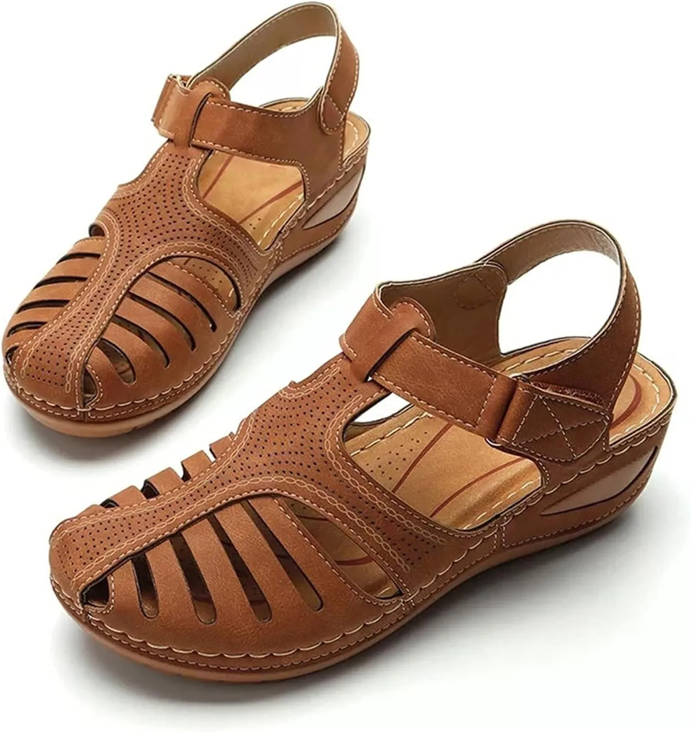 Clogs for Women Close Toe Slip On Wedge Sandals with Arch Support Comfortable Wide Width Orthopedic Sandals Summer Hollow Out Walking Shoes