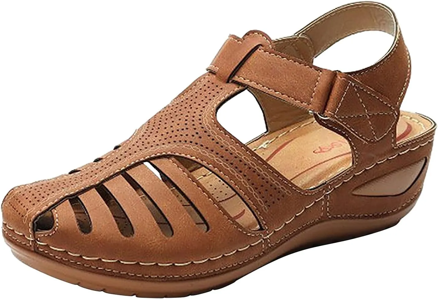 Clogs for Women Close Toe Slip On Wedge Sandals with Arch Support Comfortable Wide Width Orthopedic Sandals Summer Hollow Out Walking Shoes