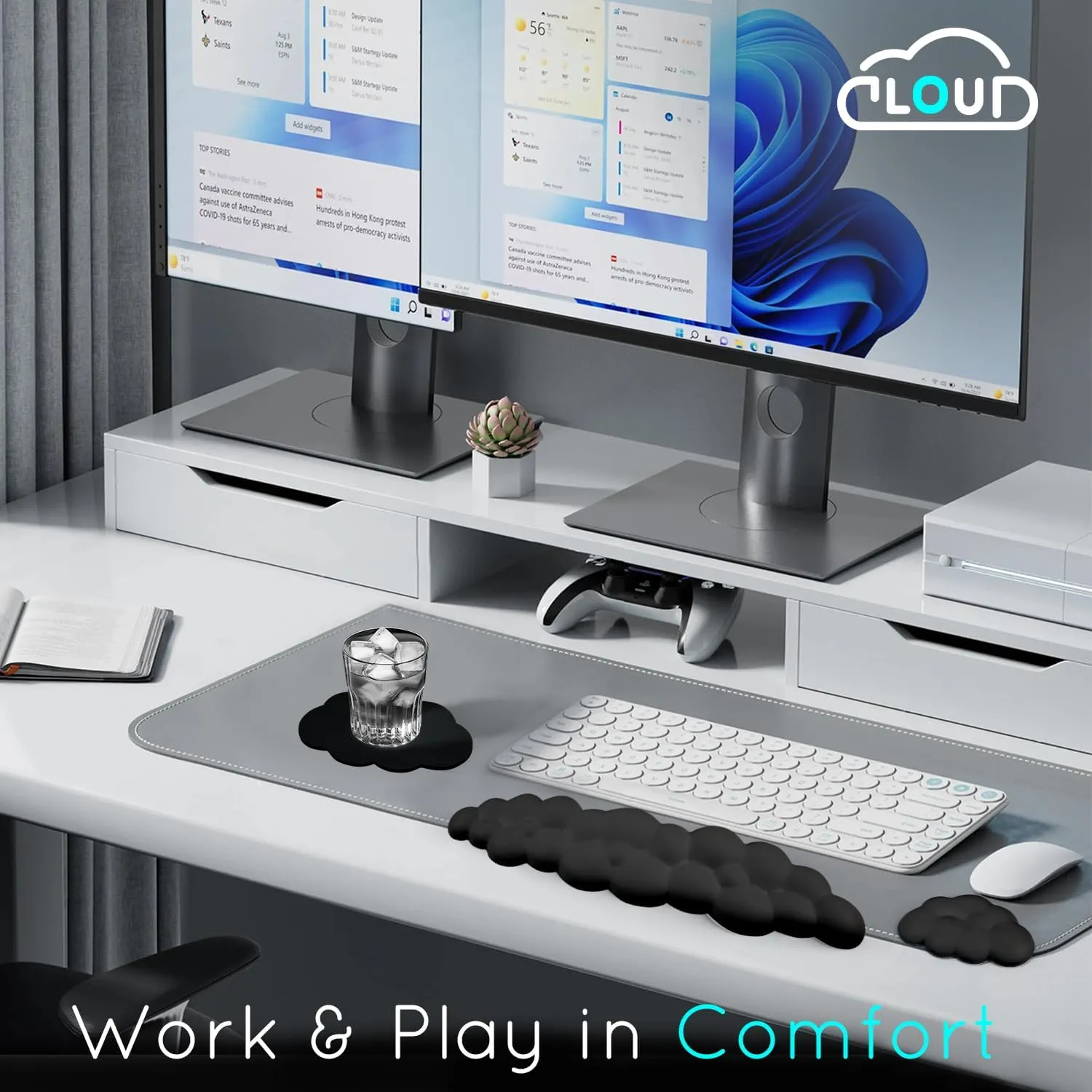 Cloud Wrist Rest for Computer Keyboard Arm Wrist Rest with Non-Slip Base Extended Wrist Rest Ergonomic Memory Foam for Keyboard and Mouse Typing Pain Relief, Office, Gaming, Computer