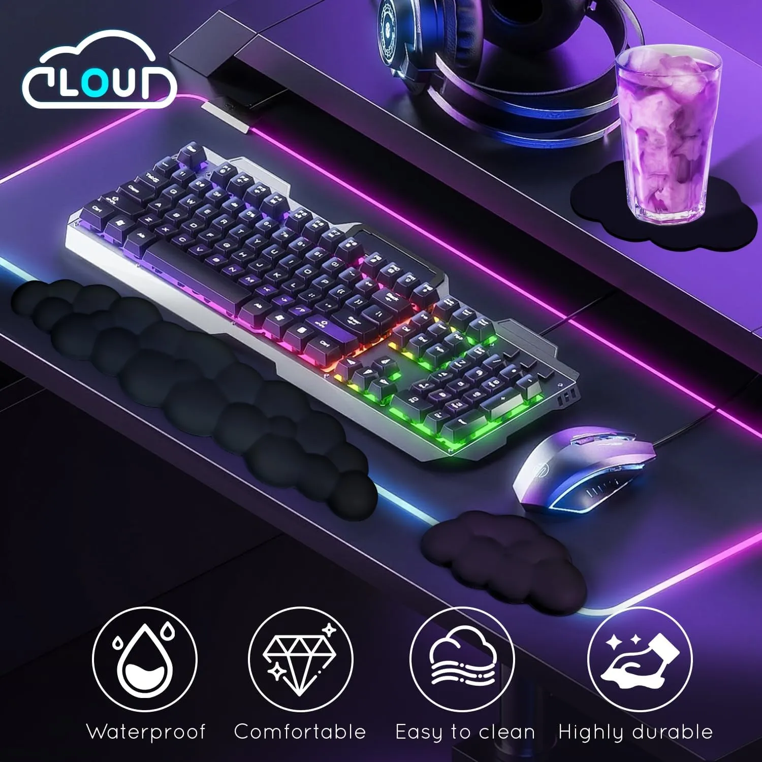 Cloud Wrist Rest for Computer Keyboard Arm Wrist Rest with Non-Slip Base Extended Wrist Rest Ergonomic Memory Foam for Keyboard and Mouse Typing Pain Relief, Office, Gaming, Computer