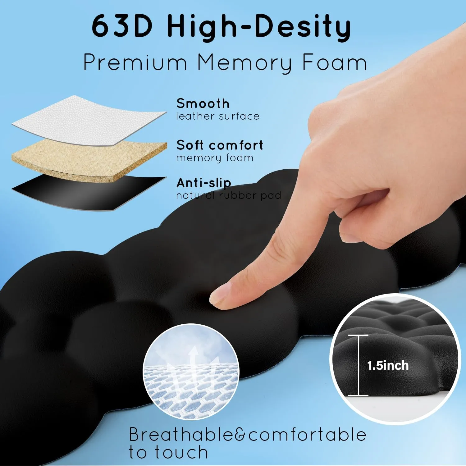 Cloud Wrist Rest for Computer Keyboard Arm Wrist Rest with Non-Slip Base Extended Wrist Rest Ergonomic Memory Foam for Keyboard and Mouse Typing Pain Relief, Office, Gaming, Computer