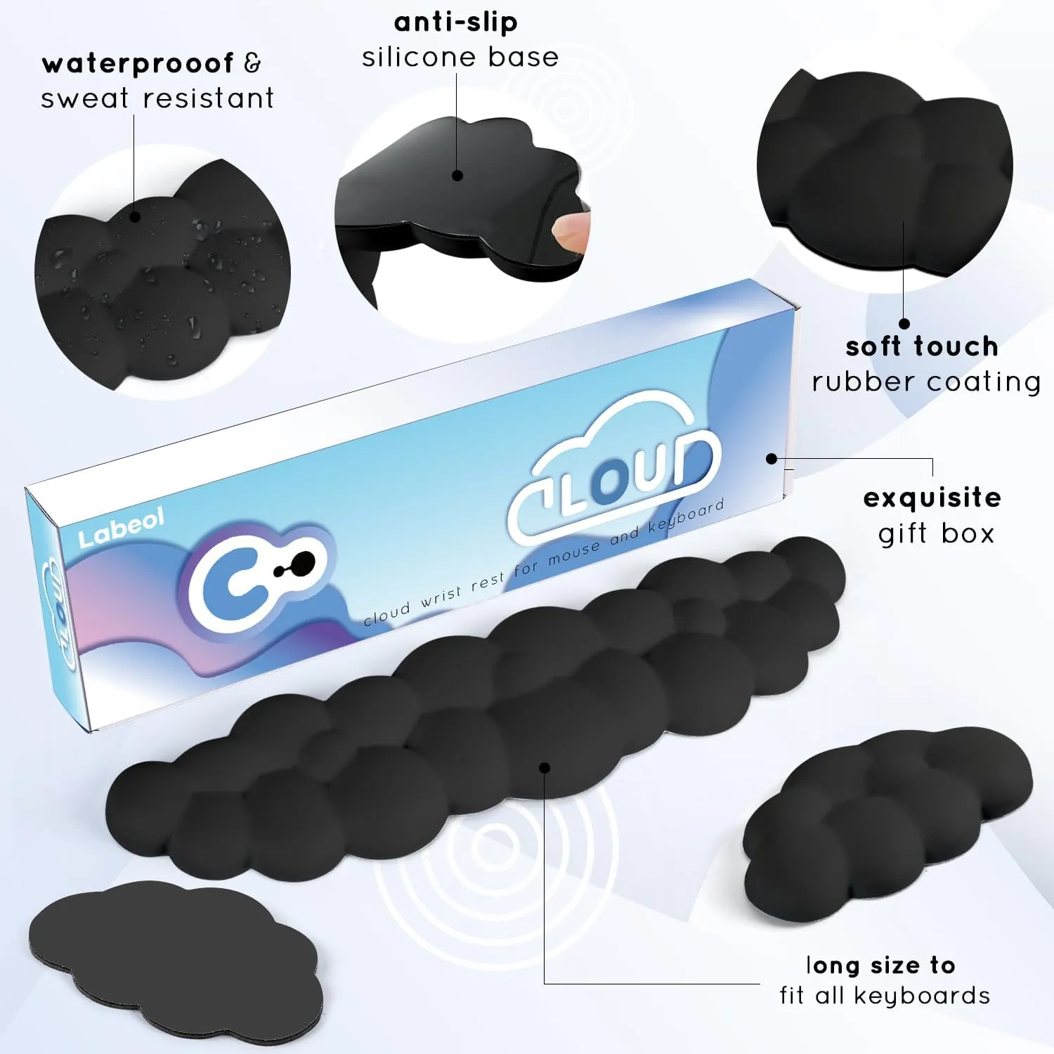Cloud Wrist Rest for Computer Keyboard Arm Wrist Rest with Non-Slip Base Extended Wrist Rest Ergonomic Memory Foam for Keyboard and Mouse Typing Pain Relief, Office, Gaming, Computer