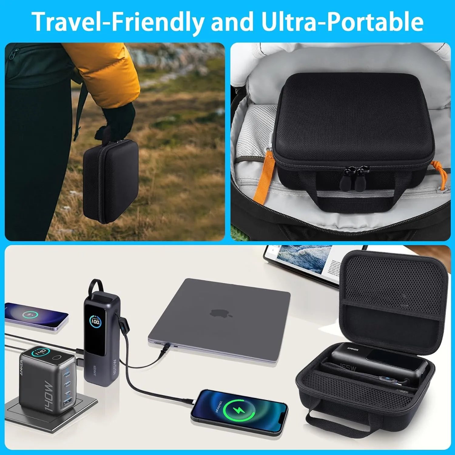 co2CREA for Anker 25,000mAh 165W Laptop Power Bank and Laptop 140W USB-C Charger, Hard Travel Case Compatible with 25K Power Bank A1695, Case Only (Black Case)