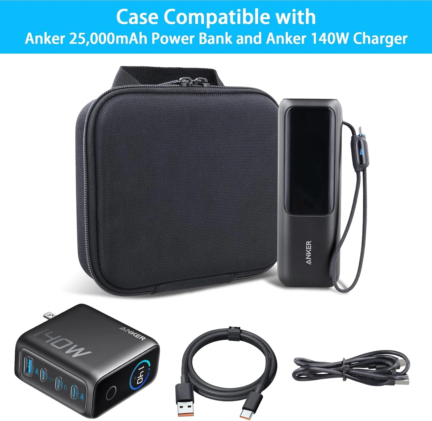 co2CREA for Anker 25,000mAh 165W Laptop Power Bank and Laptop 140W USB-C Charger, Hard Travel Case Compatible with 25K Power Bank A1695, Case Only (Black Case)