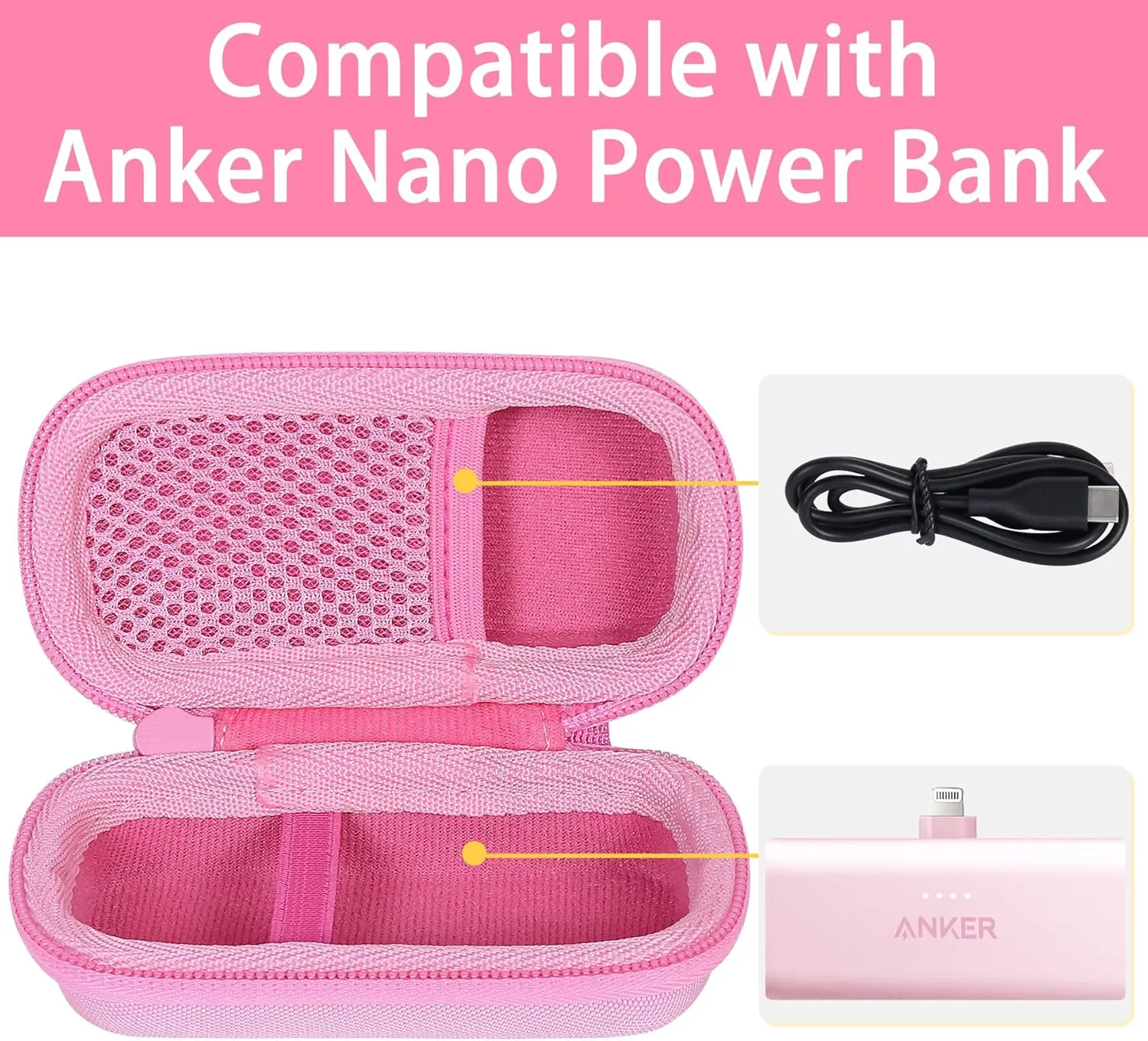 co2CREA Hard Case Compatible with Anker 621 Nano Power Bank 5,000mAh 12W Portable Charger, Pink Case