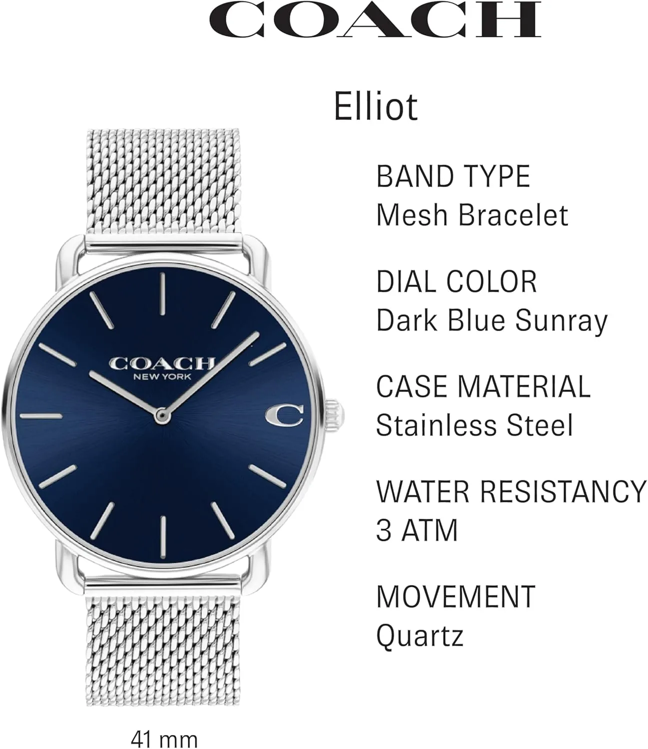 Coach Elliot Men's Watch| Contemporary Elegance with Signature Detailing | Fashion Timepiece for Everyday Wear