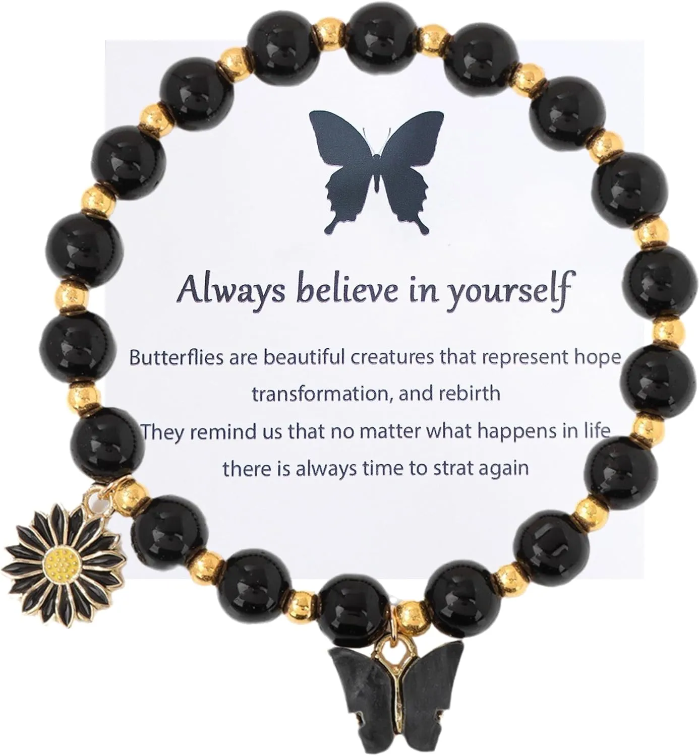 Colorful Butterfly Daisy Charm Crystal Stone Beads Charm Bracelets with Wish Card Handmade Crystal Beads Friendship Bracelets for Women Girls Jewelry