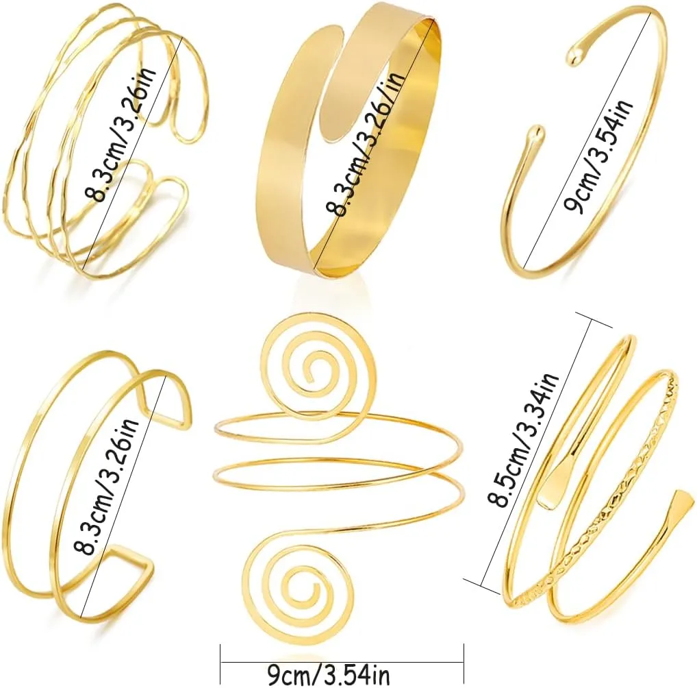 COLOYAN 6PCS Gold Arm Cuff Upper Arm Cuff Bracelets for Women Open Upper Arm Cuff Bangle Adjustable Armband Set Jewelry