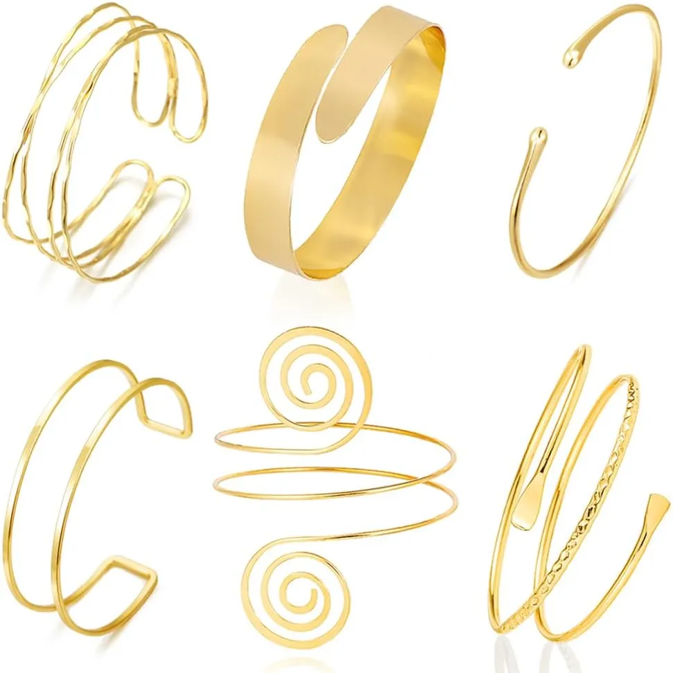 COLOYAN 6PCS Gold Arm Cuff Upper Arm Cuff Bracelets for Women Open Upper Arm Cuff Bangle Adjustable Armband Set Jewelry