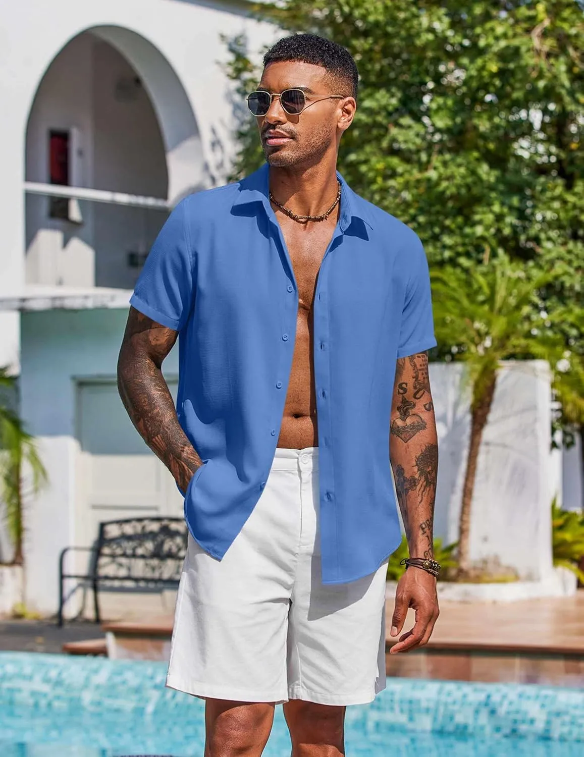 COOFANDY Mens Button Down Shirts Short Sleeve Casual Shirt Summer Beach Wedding Shirts