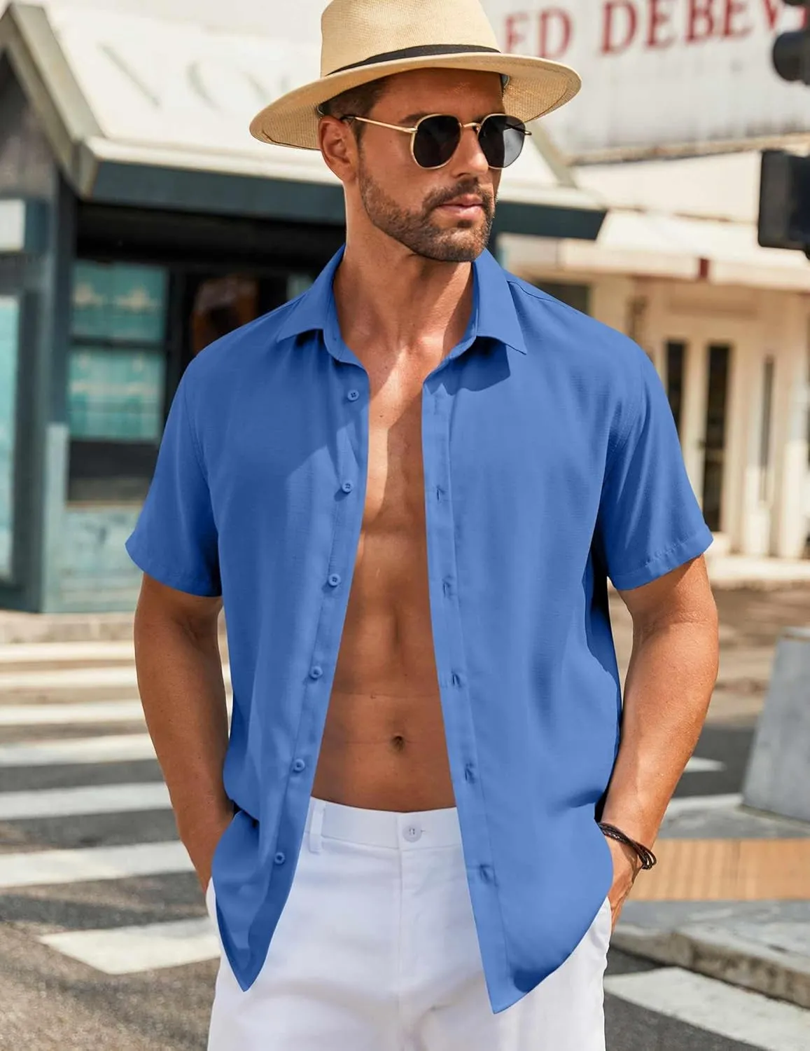 COOFANDY Mens Button Down Shirts Short Sleeve Casual Shirt Summer Beach Wedding Shirts