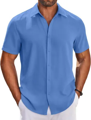 COOFANDY Mens Button Down Shirts Short Sleeve Casual Shirt Summer Beach Wedding Shirts