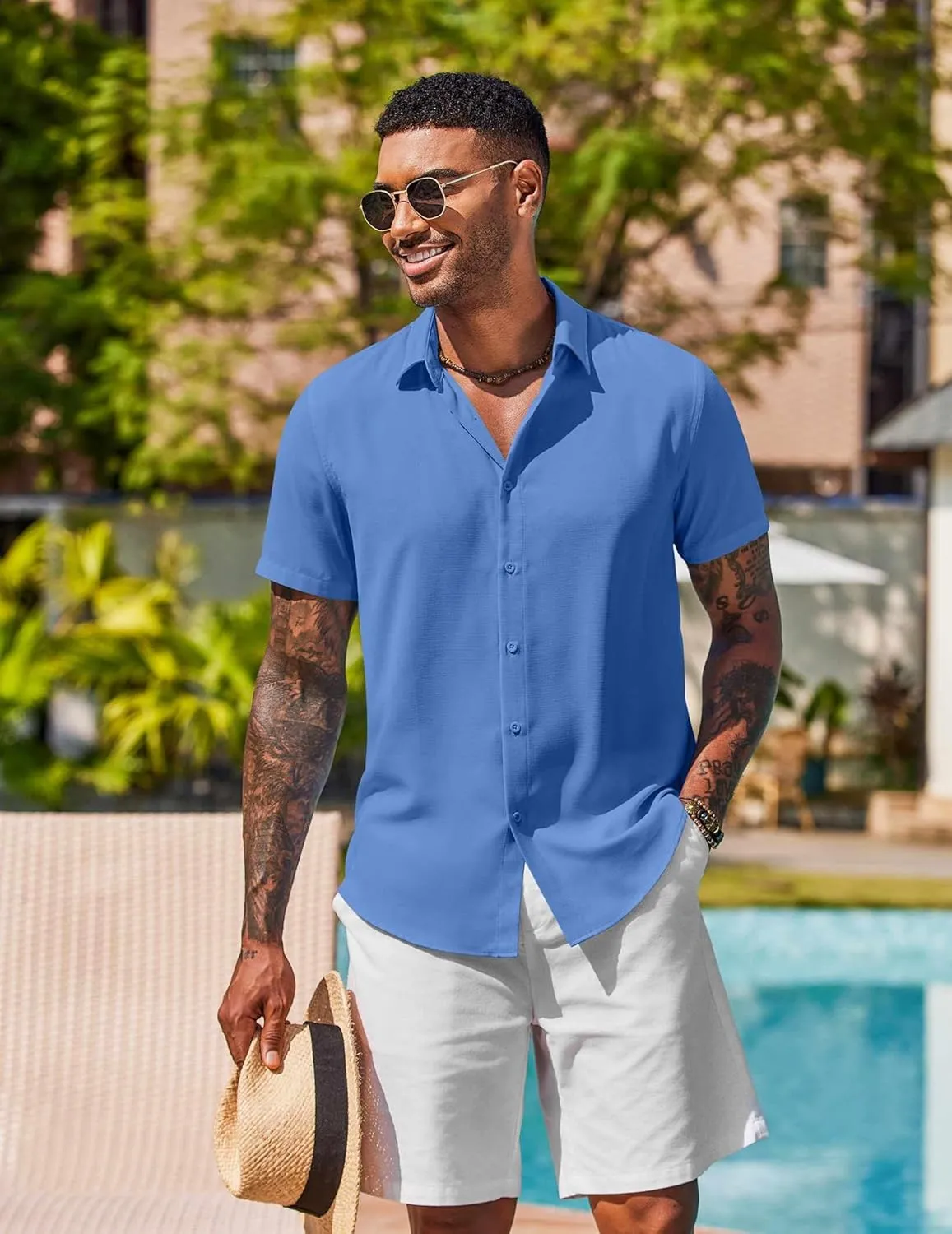 COOFANDY Mens Button Down Shirts Short Sleeve Casual Shirt Summer Beach Wedding Shirts