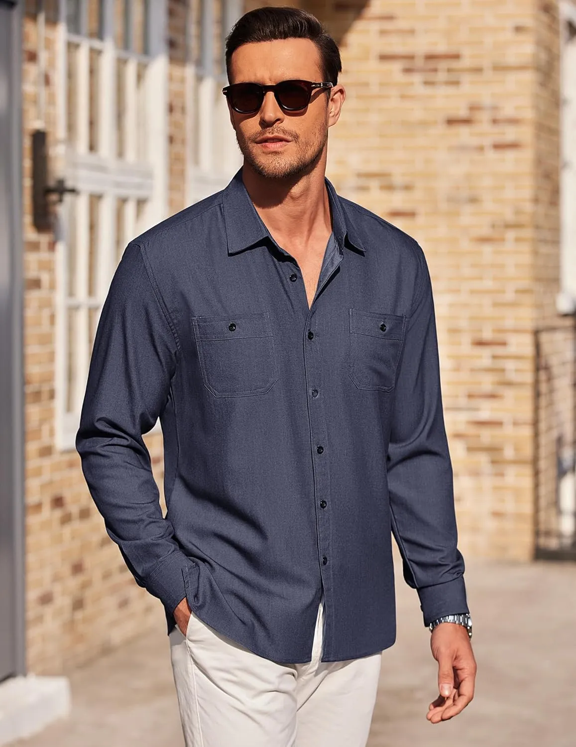 COOFANDY Mens Casual Button Down Shirts Long Sleeve Wrinkle Free Untucked Dress Shirts