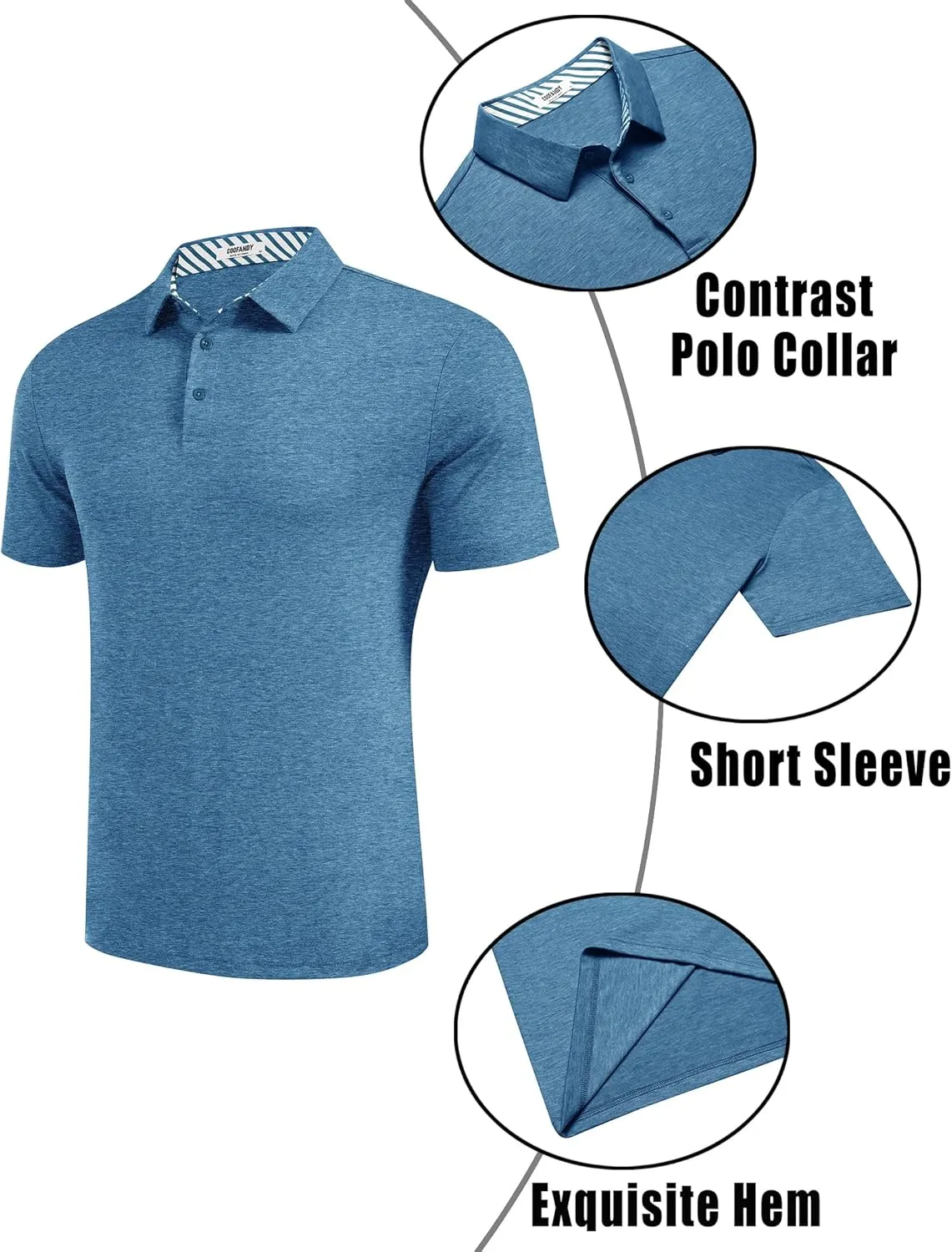 COOFANDY Men's Casual Polo Shirts Short Sleeve Classic Basic Tee Button Collar Shirt Summer Golf T-Shirt