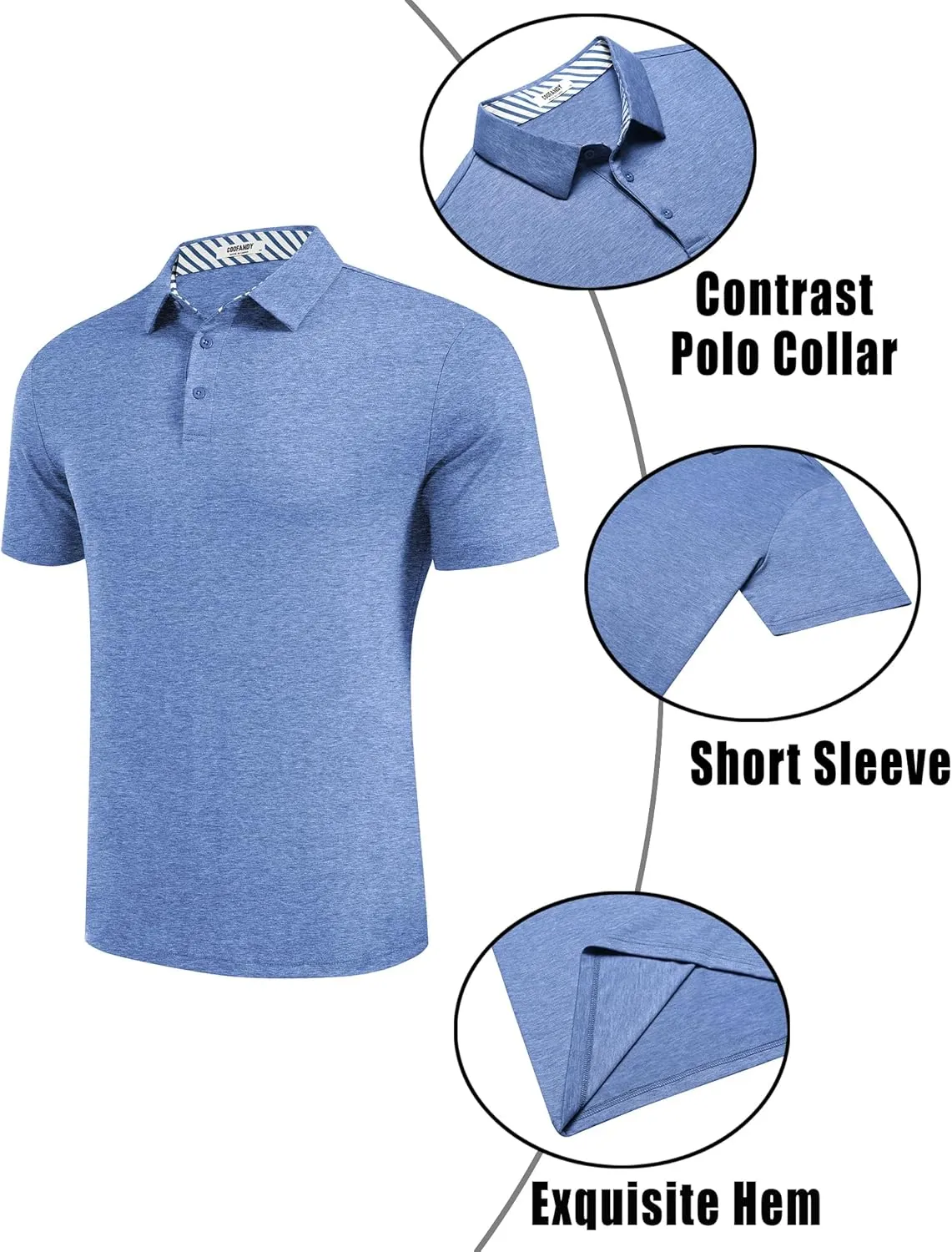 COOFANDY Men's Casual Polo Shirts Short Sleeve Classic Basic Tee Button Collar Shirt Summer Golf T-Shirt