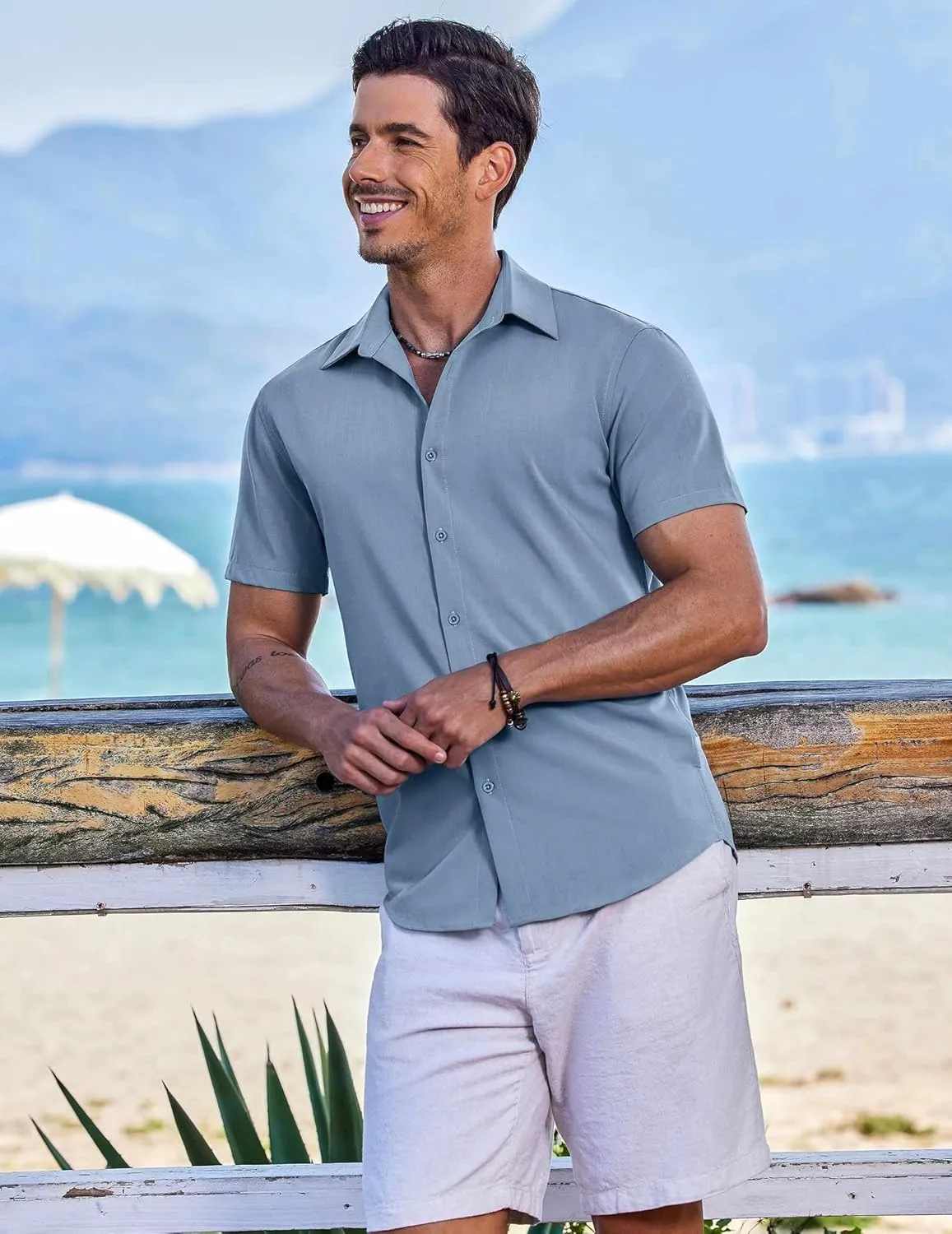 COOFANDY Mens Casual Short Sleeve Button Down Shirts Summer Untucked Wrinkle Free Shirts