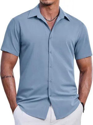 COOFANDY Mens Casual Short Sleeve Button Down Shirts Summer Untucked Wrinkle Free Shirts