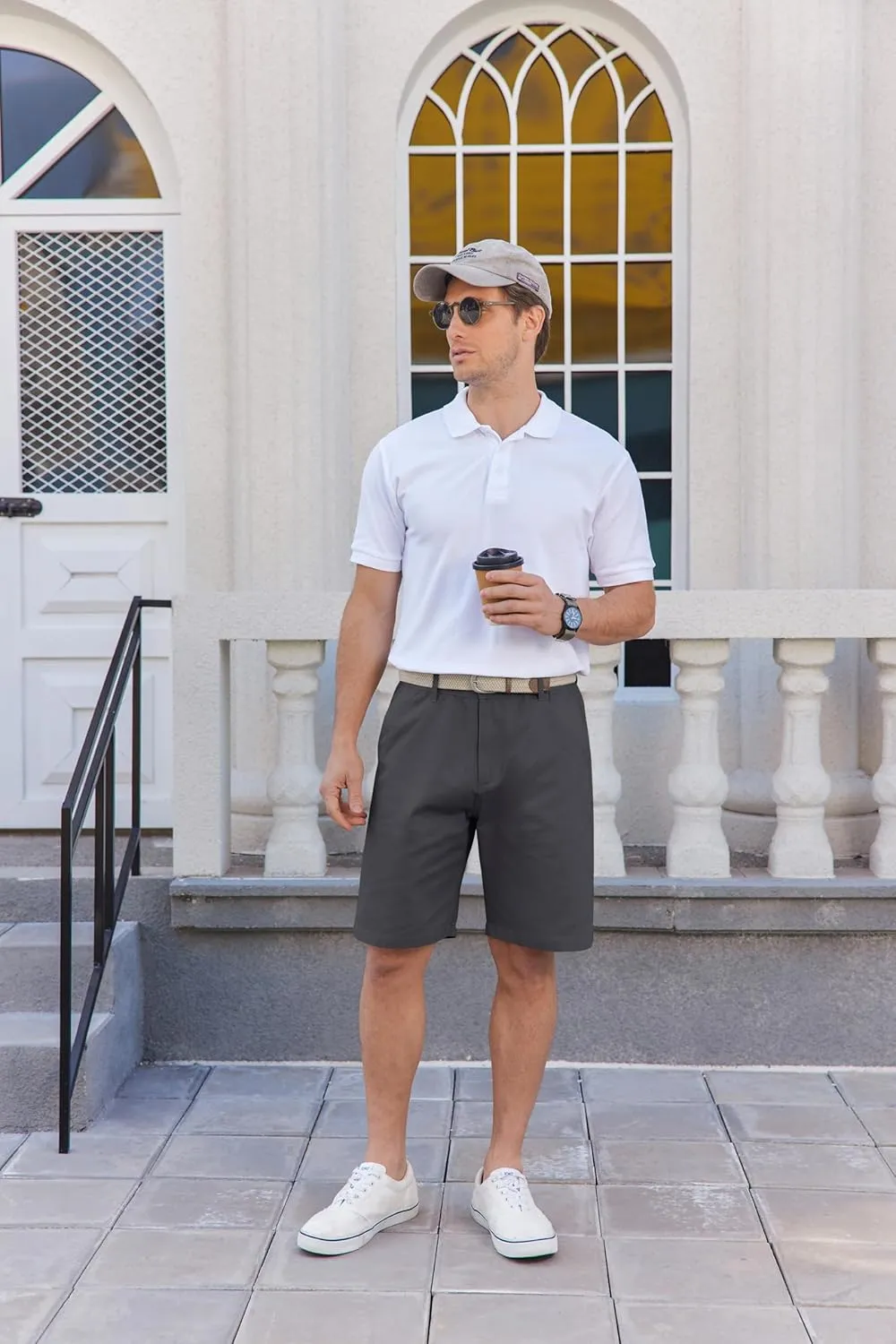 COOFANDY Mens Casual Shorts Cotton Flat Front Shorts Chino Drawstring Shorts with Pocket