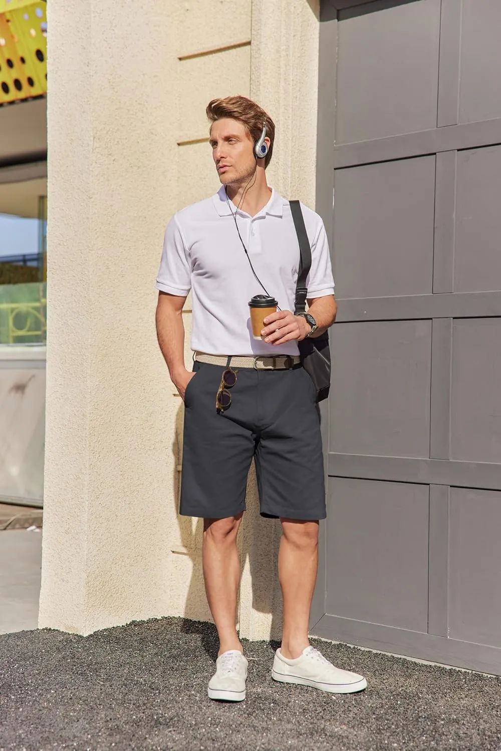 COOFANDY Mens Casual Shorts Cotton Flat Front Shorts Chino Drawstring Shorts with Pocket