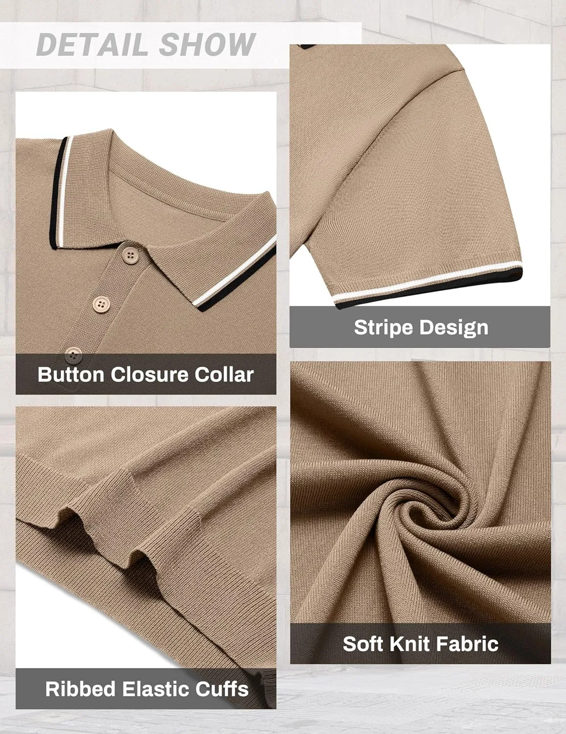 COOFANDY Men's Knit Polo Shirts Casual Short Sleeve Button Down Golf Polo Shirts Vintage Collared T Shirt