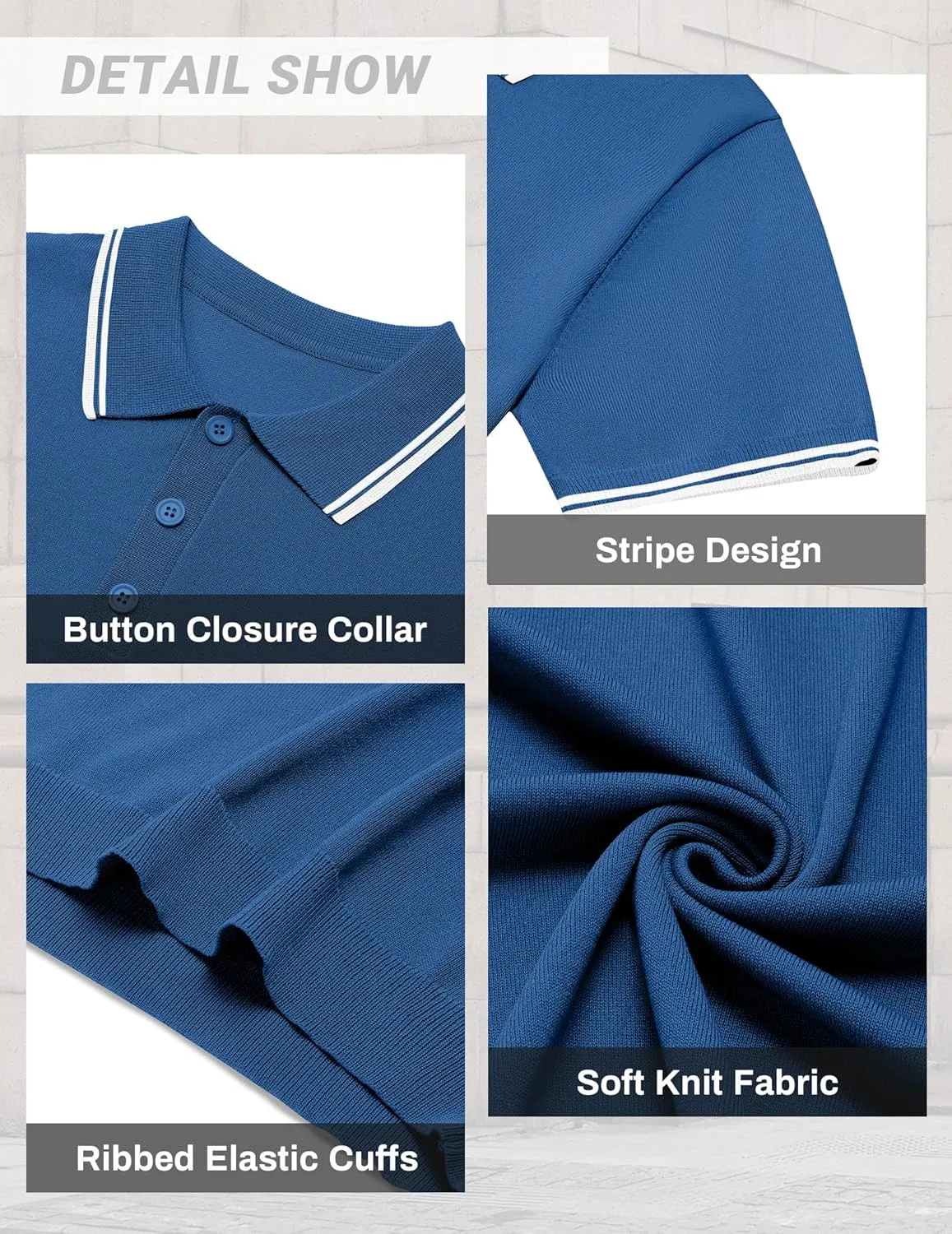 COOFANDY Men's Knit Polo Shirts Casual Short Sleeve Button Down Golf Polo Shirts Vintage Collared T Shirt