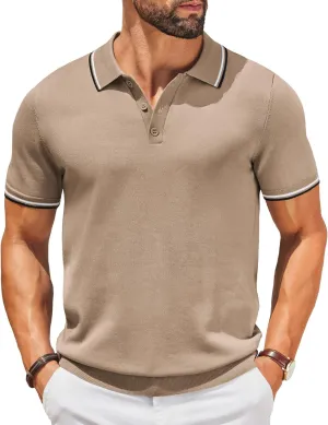 COOFANDY Men's Knit Polo Shirts Casual Short Sleeve Button Down Golf Polo Shirts Vintage Collared T Shirt