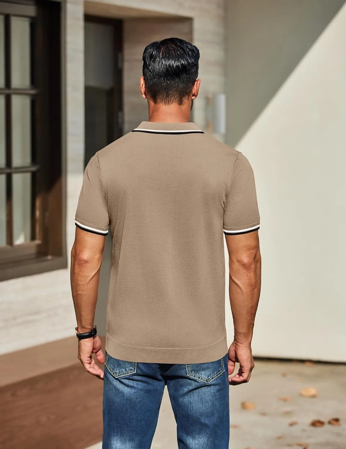 COOFANDY Men's Knit Polo Shirts Casual Short Sleeve Button Down Golf Polo Shirts Vintage Collared T Shirt