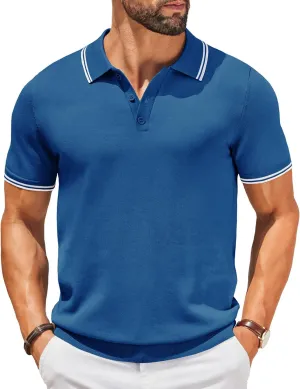 COOFANDY Men's Knit Polo Shirts Casual Short Sleeve Button Down Golf Polo Shirts Vintage Collared T Shirt