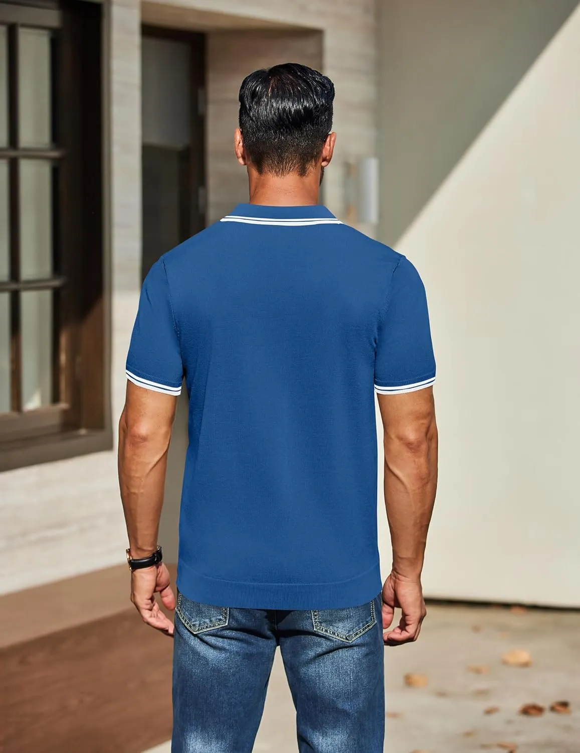 COOFANDY Men's Knit Polo Shirts Casual Short Sleeve Button Down Golf Polo Shirts Vintage Collared T Shirt