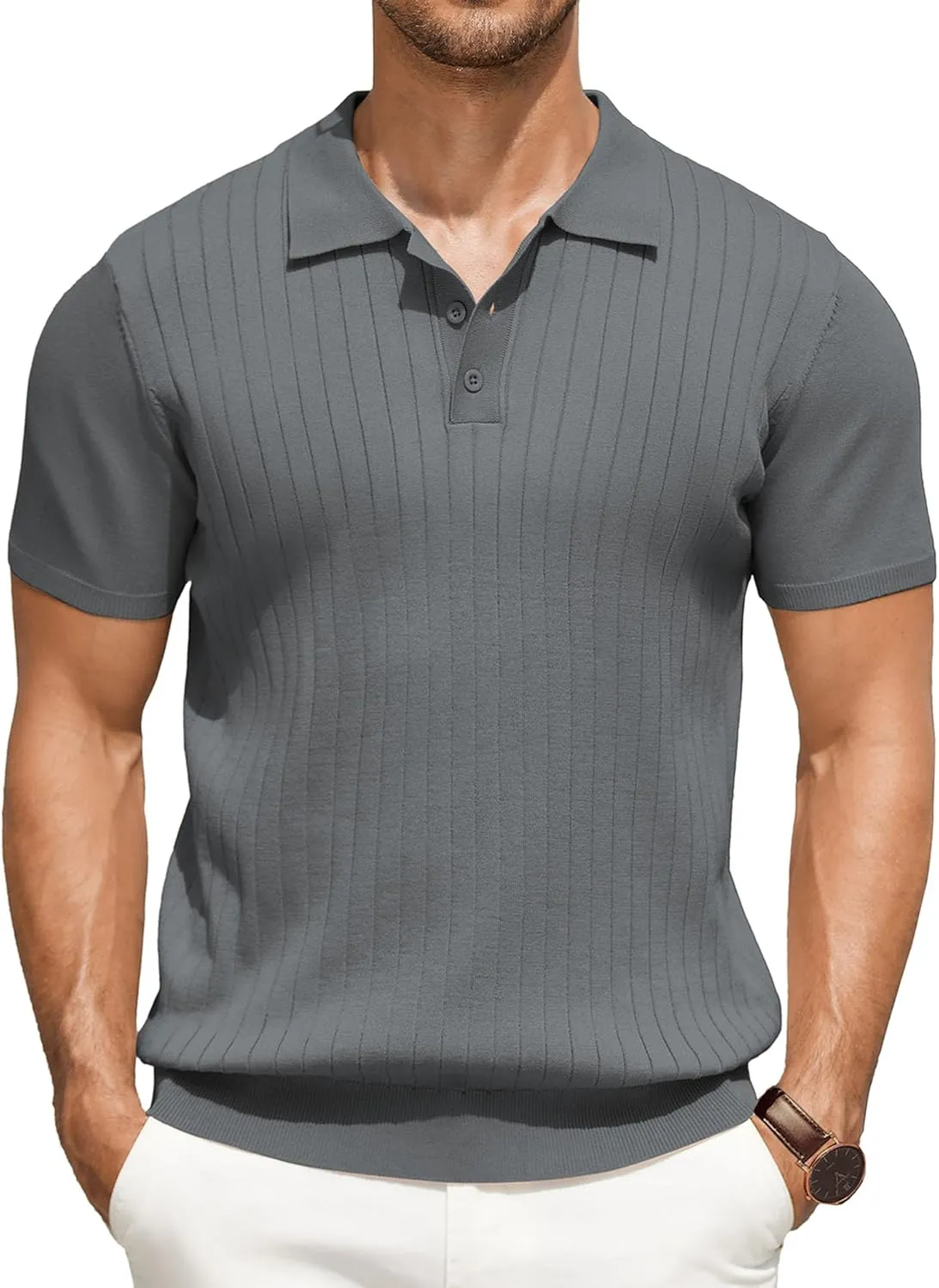 COOFANDY Men's Knit Polo Shirts Short Sleeve Ribbed Knitted Shirt Summer Lightweight Casual Golf Shirts