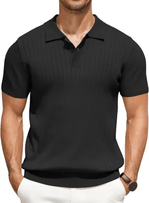 COOFANDY Men's Knit Polo Shirts Short Sleeve Ribbed Knitted Shirt Summer Lightweight Casual Golf Shirts