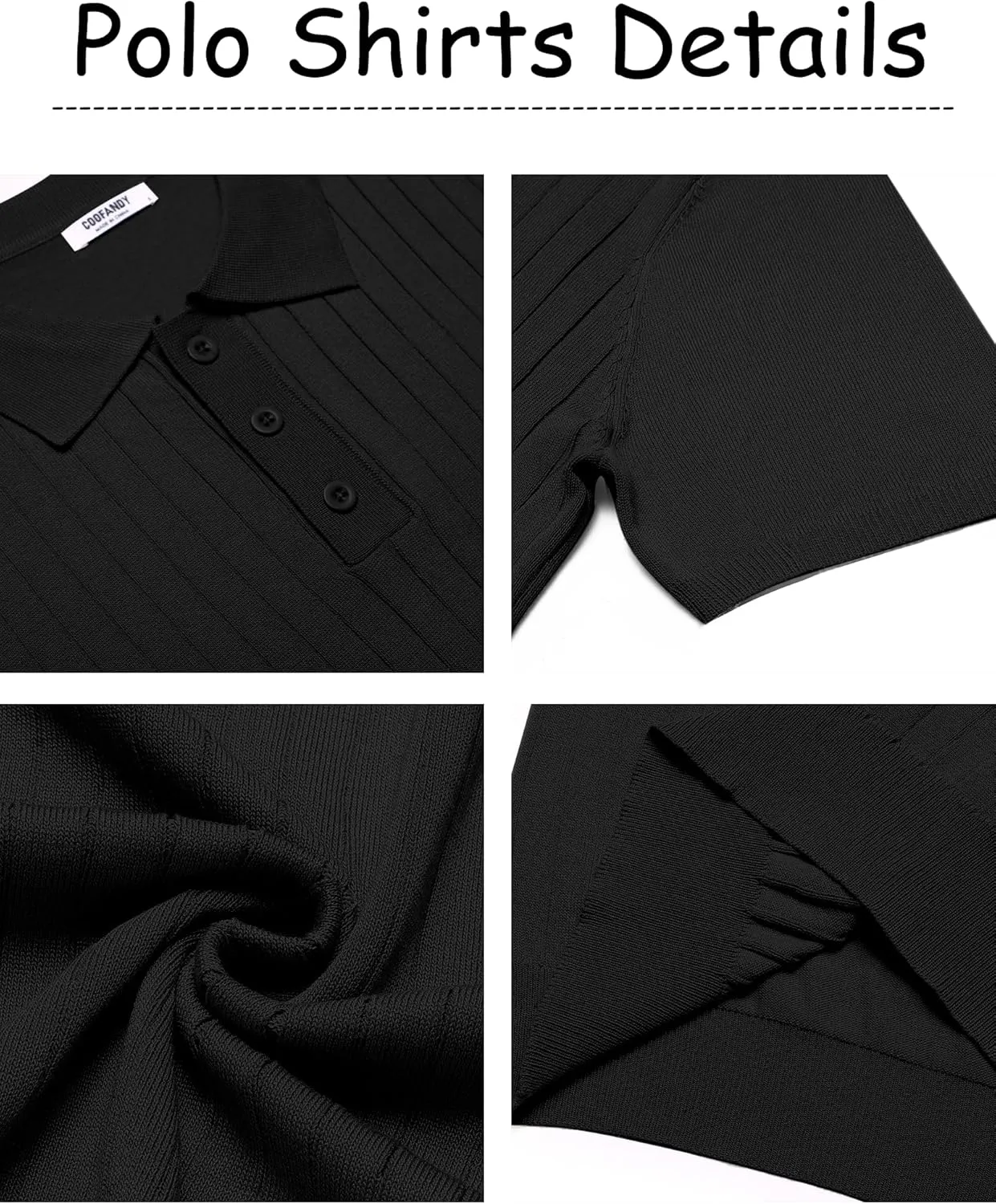 COOFANDY Men's Knit Polo Shirts Short Sleeve Ribbed Knitted Shirt Summer Lightweight Casual Golf Shirts