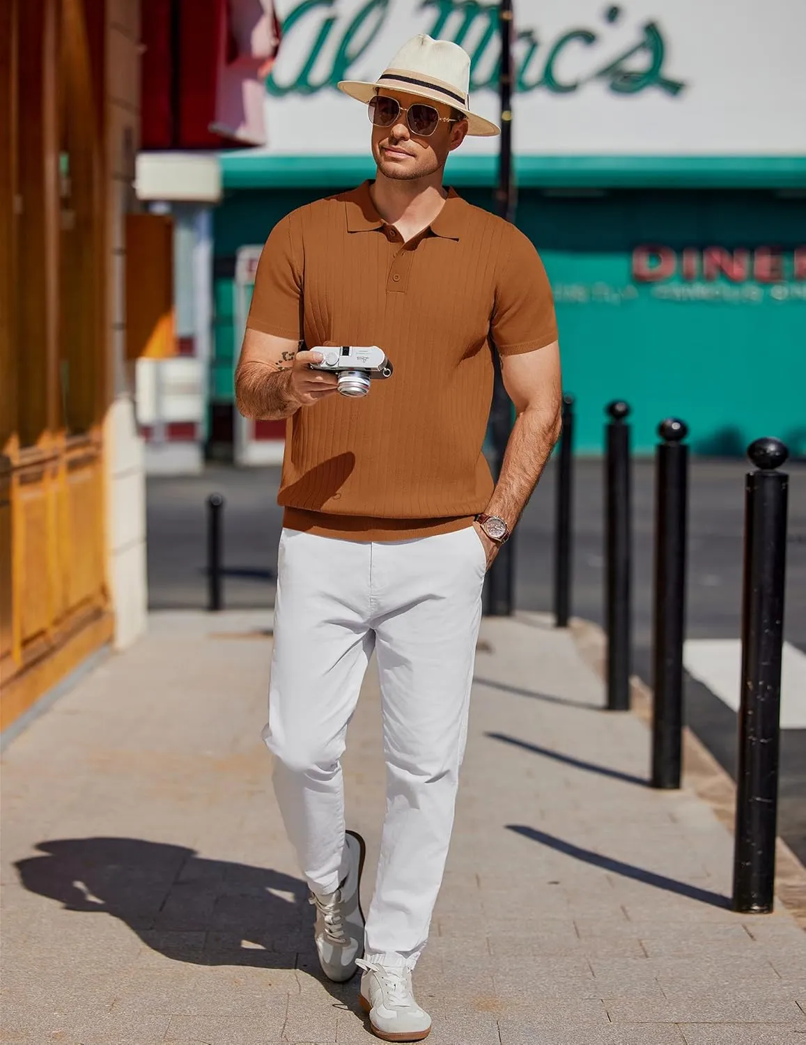 COOFANDY Men's Knit Polo Shirts Short Sleeve Ribbed Knitted Shirt Summer Lightweight Casual Golf Shirts