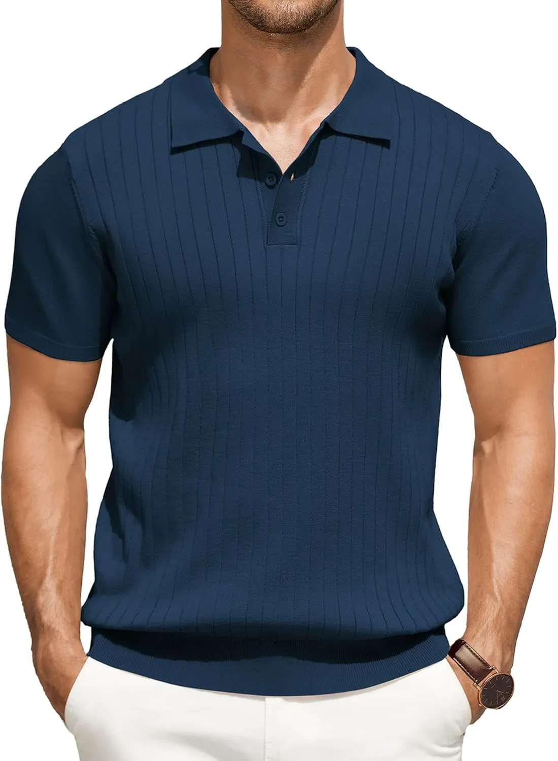 COOFANDY Men's Knit Polo Shirts Short Sleeve Ribbed Knitted Shirt Summer Lightweight Casual Golf Shirts