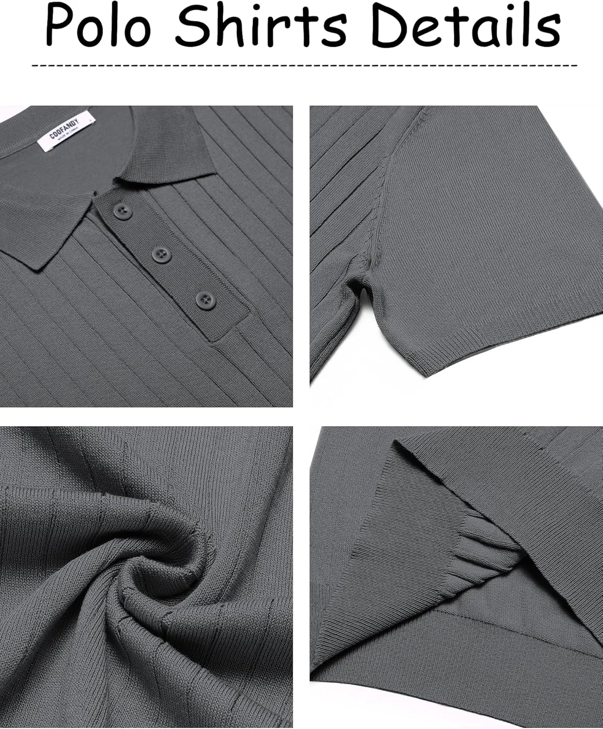 COOFANDY Men's Knit Polo Shirts Short Sleeve Ribbed Knitted Shirt Summer Lightweight Casual Golf Shirts
